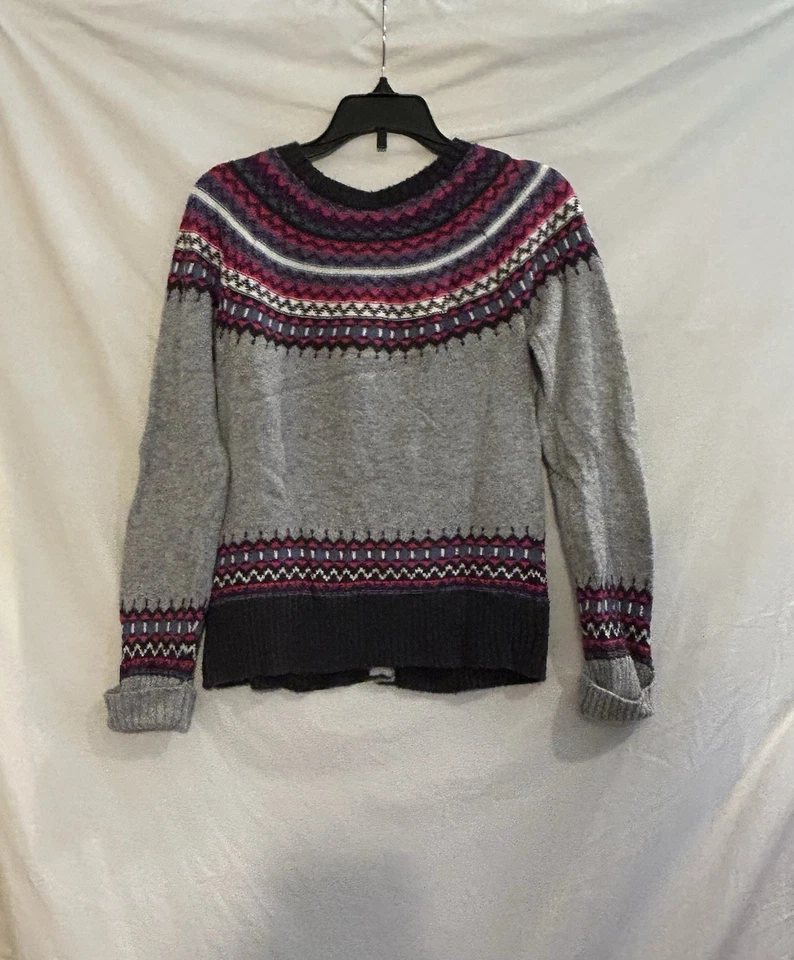 Gymboree Girls Large 10/12 Gray Cotton Wool Acrylic Fair Isle Cardigan Sweater - Image 2 of 4