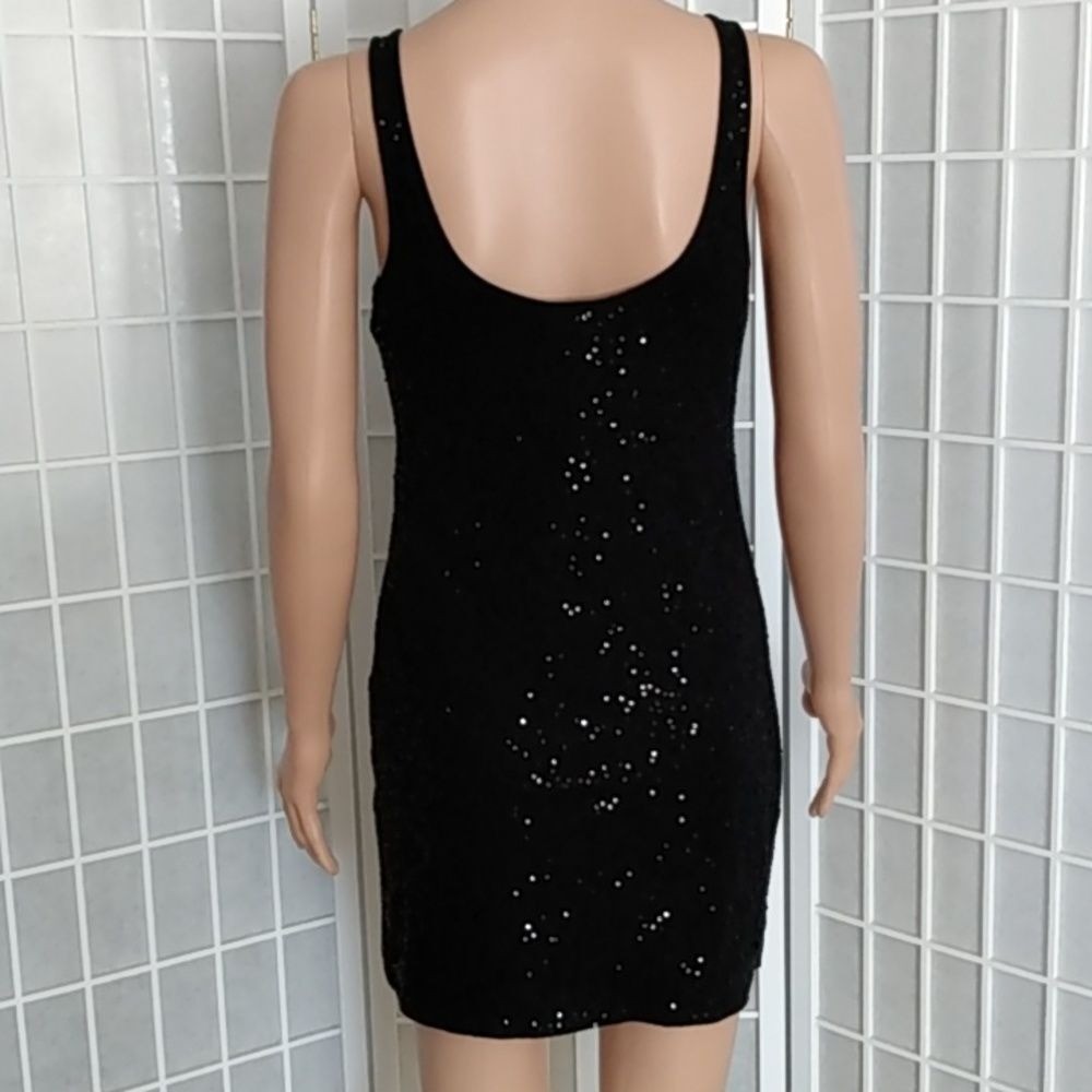 Black sequin mini Express dreamweight cotton dress - image 2