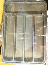Clear Plastic Lidded Storage Container, 4 Compartments, Rectangular, 8 in
