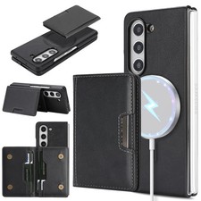 For Galaxy Z Fold 7 6 5 4 3 Magnetic Wallet Card Hard Rugged PU Leather Case