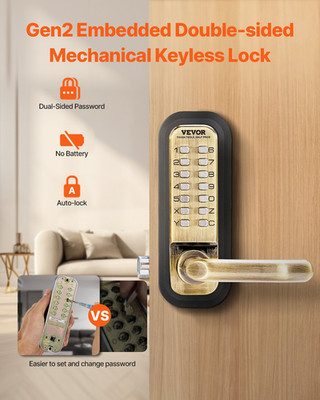 Mechanical Keyless Entry Door Lock, for Home Office Fence Garage