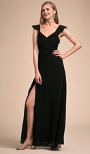 BHLDN Anthropologie Black Chiffon Ruffle Tie Back Maxi Dress Sz XL