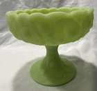 Fenton Pale Green Uranium Satin/Custard Glass Water Lily Pedestal Compote-Glows!