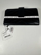 New Mundi Women's Black Genuine Leather Wallet Chevron Leather Forever Bifold