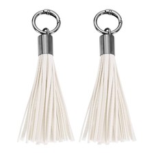 uxcell 2Pcs Leather Keychain Tassels, Women Tassel Bag Charm 5.9inch, White