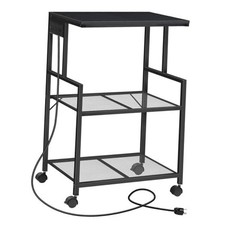 Mobile Printer Stand, 3-Tier Industrial Printer Cart with Power Outlets Black