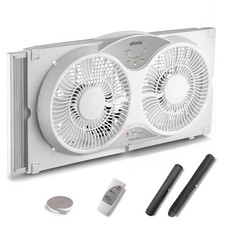 9 Twin Window Fan with Remote Control,Reversible Airflow,Removable Cover,3 Speed