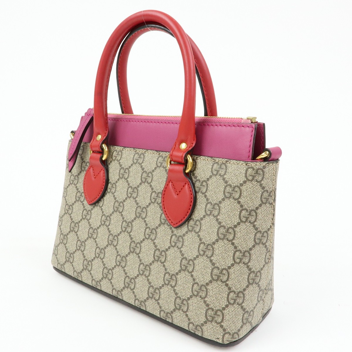 R*︎様 グッチ トートバッグ　Gucci GG Supreme Plus To GUCCI GG Supreme Leather 2Way Bag Hand Bag Beige Pink Red 453177