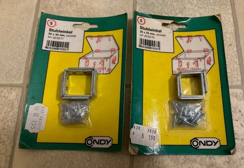 Alte Stuhlwinkel, verzinkt, OVP, zum Sammeln mit D- Mark Preisschild