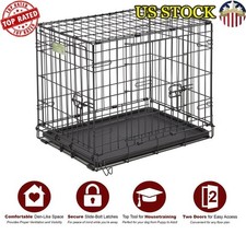 Double Door Dog Crate Leak-Proof Pan Divider Panel Portable Safe Secure Pet Home