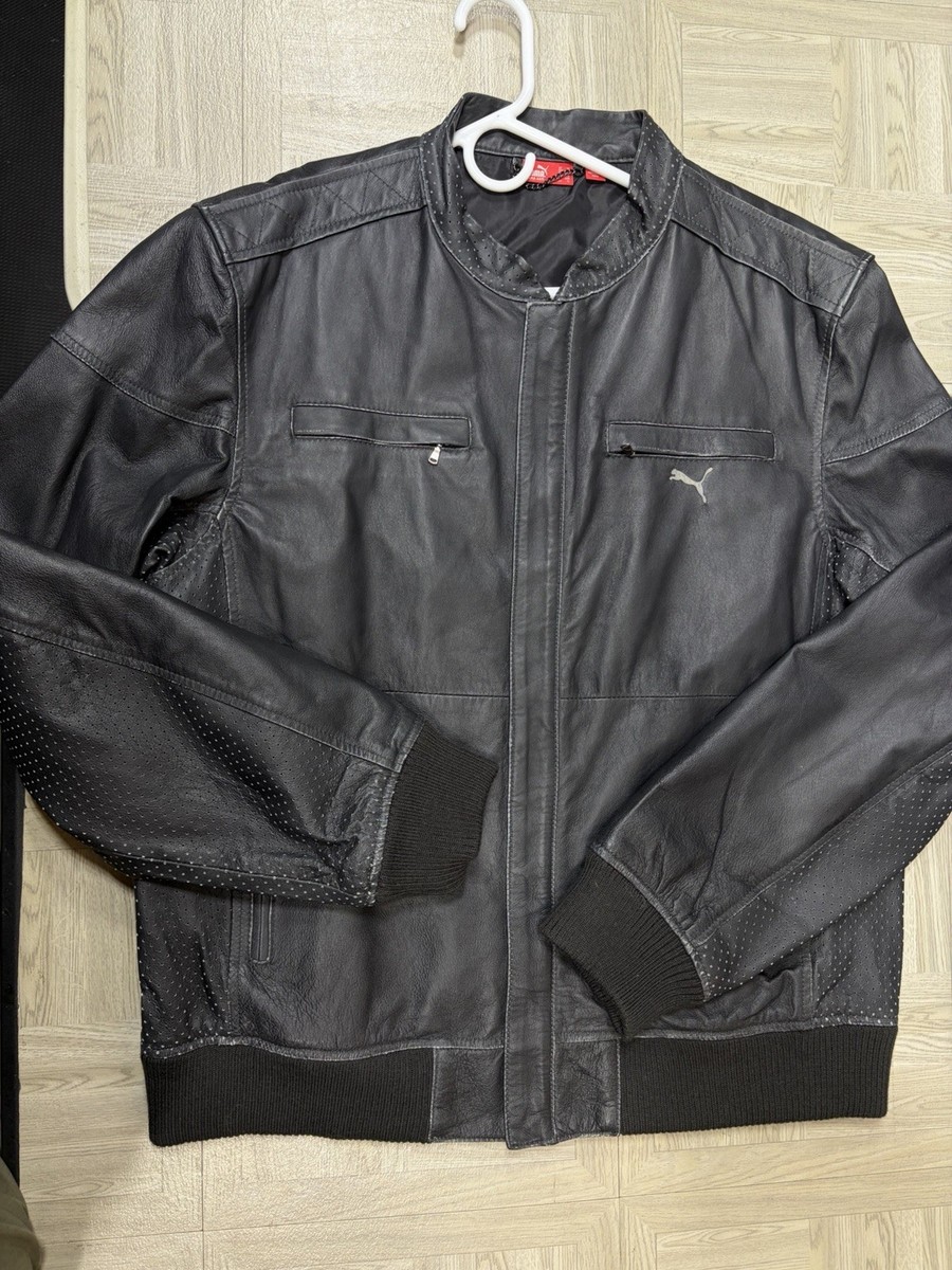 Vintage Puma Leather Motorcycle Racing Jacket Men Full Zip XL