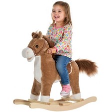 HOMCOM Kids Plush Rocking Horse w/ Moving Mouth Tail Sounds 18-36 Months Brown