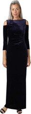 Marina Womens 3/4 Sleeve, Long Velvet Gown with Cold Shoulder and Side Drape, 10