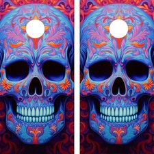 WATERPROOF FADEPROOF Cornhole Board Wraps / - Blue Skull