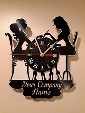 Nail Salon Personalised Vinyl LP Laser Cut Wall Clock With White Backboard