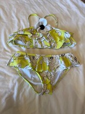 Janie  Jack size 10 green  white floral two piece swimsuit GB 9