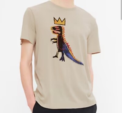 New JEAN-MICHEL BASQUIAT Godzilla Crown Mens Medium Beige Street Art Tee
