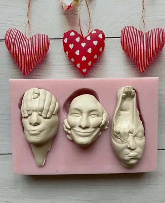 Human Face Silicone Mold, Set of 3 Heads, heads, faces, body parts, Miniature - Bild 1 von 4