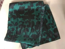 Green and Black Large Floral Pattern Polyester Woman's Scarf