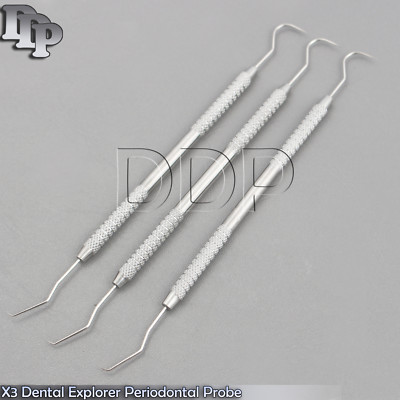 3 PcsDouble Ended Explorer Dental Surgical Perio Tooth Cleaning Scraper Hygiene 