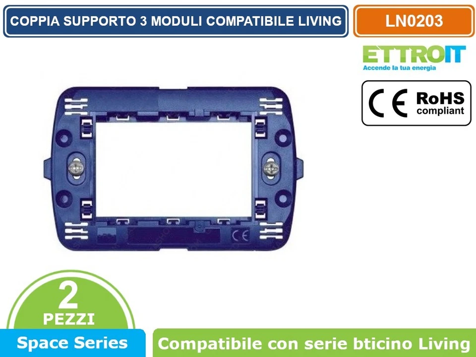 ETTROIT COPPIA SUPPORTI 3 MODULI 3M PER SCATOLA CASSETTA 503 COMPATIBILE BTICINO LIVING