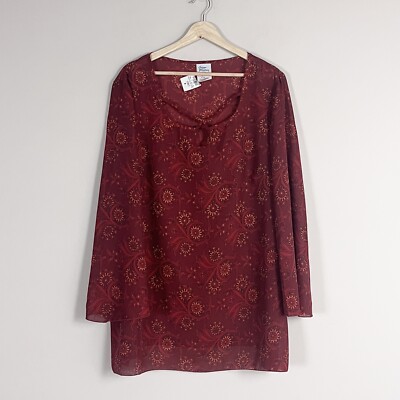 Vintage Giorgio Fiorlini Paisley Blouse Red Top Lightweight Semi Sheer 20 NWT