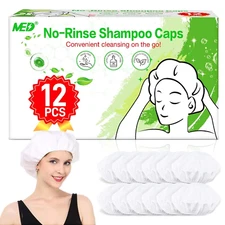 Shampoo Caps No Rinse Waterless Hair Washing Shower Caps 12 Packs for Elderly, W