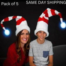Santa Claus RED AND WHITE Bendable Hat w Light Up LED Ball, Holiday Party Fun