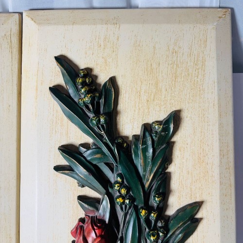 Two Burwood Wall Hanging Plaque Roses Red Coral MCM Vintage 60's Art Decor - Picture 5 of 12