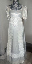Vintage Ivory Satin and Lace Wedding Dress with Bustle Detachable Train Small