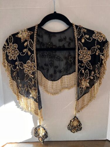 Beaded and Sequined Ladies Shawl ONE SIZE VTG Gold