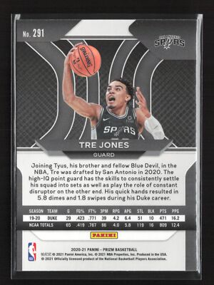 その他 2020 Tre Jones Flawless RC Spurs Auto 2020-21 Panini Prizm Tre Jones RC #291 San Antonio Spurs | eBay
