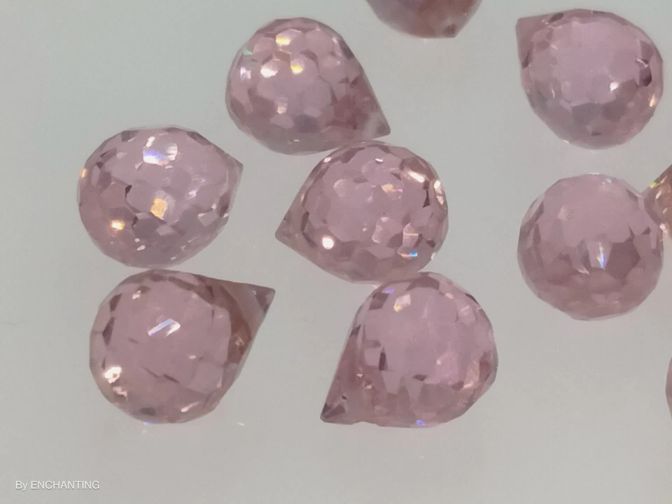8 Pcs Set- Light Pink Faceted Cubic Zirconia Teardrops 7mm X 5.5mm -Top-Drilled - Image 4 of 4