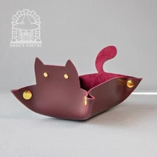 Sage's Burgundy Enchanted Cat Dice Tray | DND Dice Tray TTRPG Cute Kitty Tray
