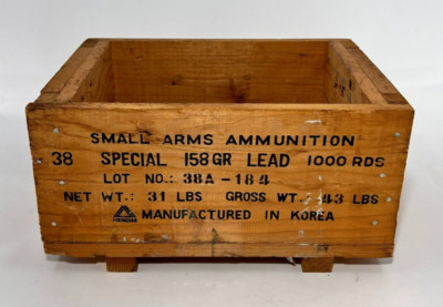 VTG Small Arms Wooden Ammo Box Crate 38 Special Poongsan VTG Small Arms Wooden Ammo Box Crate 38 Special Poongsan