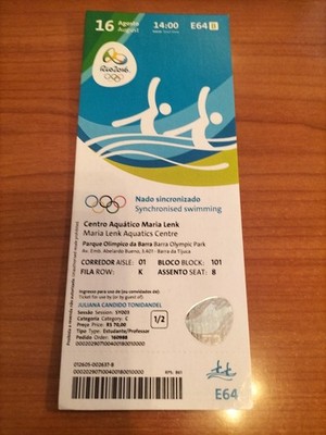 Used Ticket Olympic 16.08. 2016 Rio Olympia E64 Synchronised Swimming 1