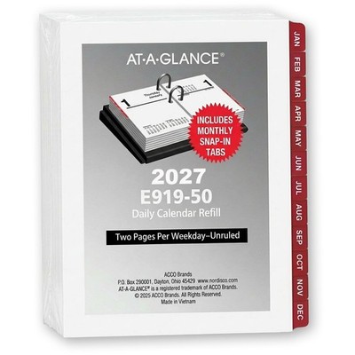 2027 At-A-Glance E919-50 Compact Daily Calendar Refill with Tabs, 3 x 3-3/4''
