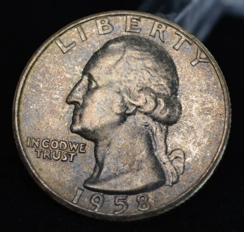 1958 Toned! Washington Quarter Dollar 25c- UNC Pulled From US Mint Set 90%
