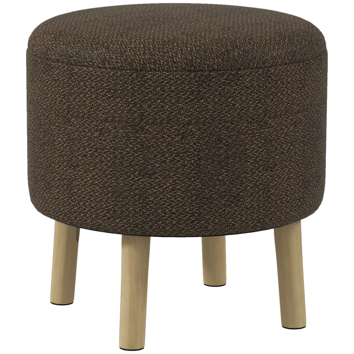 Homcom Brown Storage Ottoman, Round Stool Chair With Cushioned Top - Image 2
