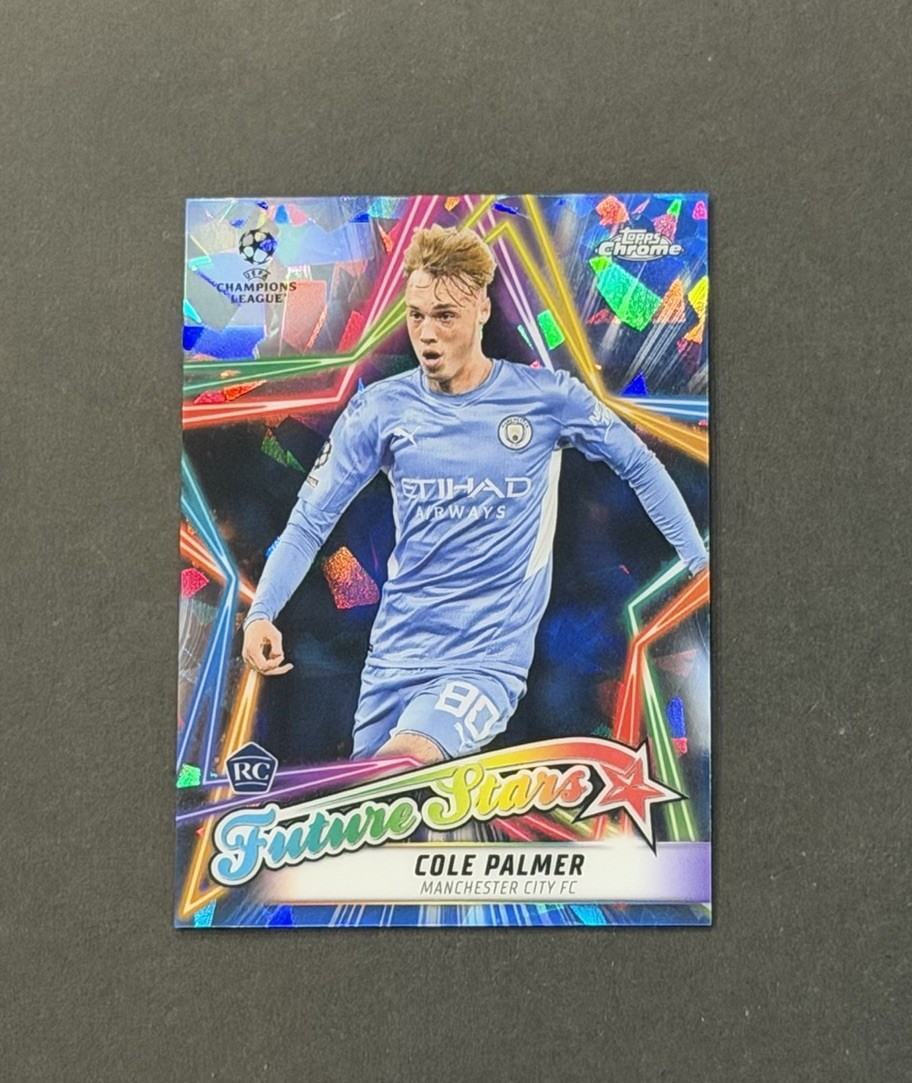 2021-22 Topps Chrome UEFA #FS-11 Cole Palmer Future Stars Sapphire Refractor RC view 1