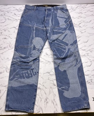 G-Star RAW 5620 3D Straight Elwood Jeans Mens 33x30 Blue Distressed Moto Denim