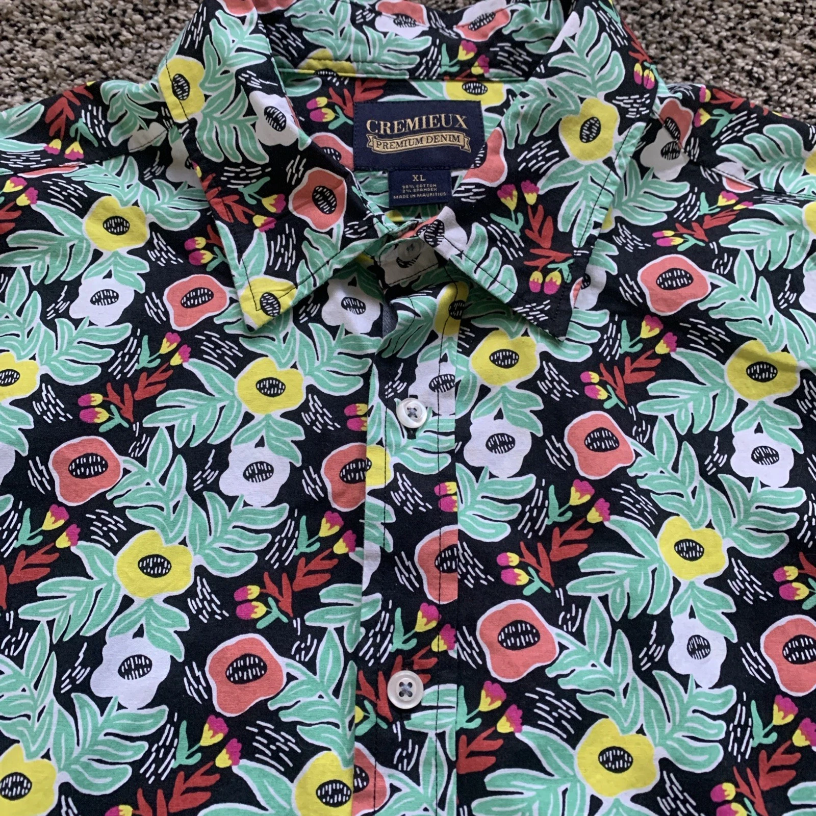 Cremieux Premium Denim Button Shirt XL Floral Print Green Multicolor Preppy NWOT