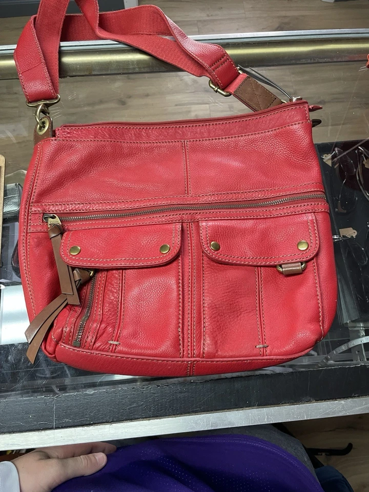 Mujer FOSSIL Cuero Rojo Bolso de Hombro Cartera Bolso - Cartera a Juego Foto 4 de 4