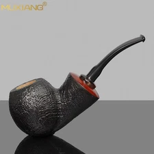 MUXIANG Briar Apple Tobacco Pipe Wooden Sandblasted Freehand Pipe Ebonite Stem