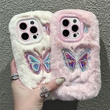 Case For Huawei Honor Phone Plush Laser Butterfly Shockproof Fluffy Soft Covers