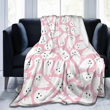 Pink Halloween Blanket 40"x50" Cartoon Ghost Fleece Throw Blanket for Bed Sof...