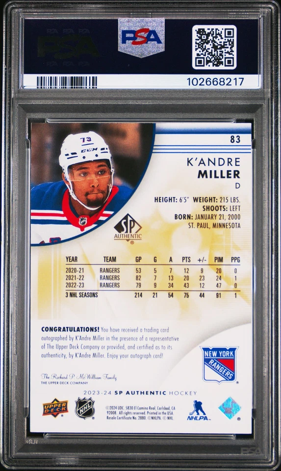 2023 UD SP Authentic #83 K'Andre Miller Limited Autograph PSA 8 Near Mint - Image 2 of 2