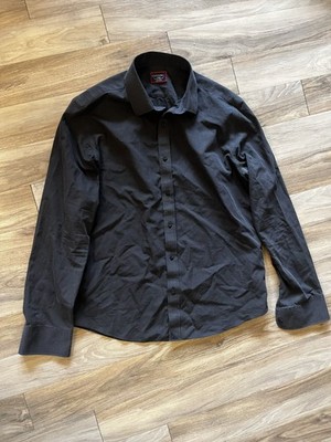 UNTUCKit Shirt Men Large Black Stone Slim Fit Wrinkle Free Cotton Breathable