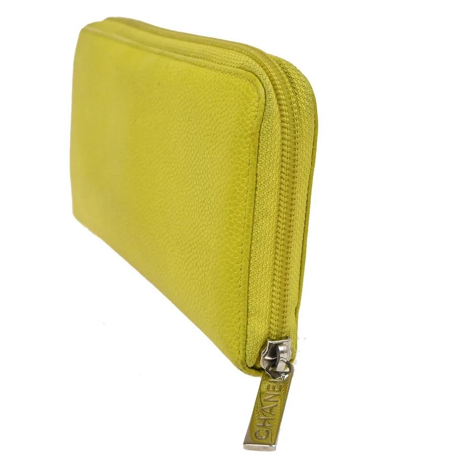 Бумажник длинный на молнии с логотипом CHANEL CC зернистая телячья кожа желтый 37KA813 - Изображение 3 из 4
