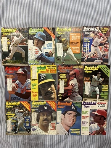 Vintage 1975 Baseball Digest Magazines, Lot Of 12 Has Labels, Jan-Dec.